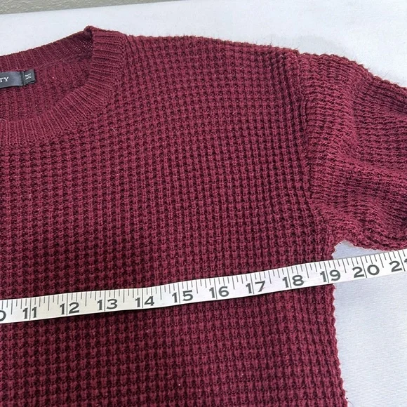 MEROKEETY  WOMENS CREW NECK WAFFLE KNIT PULLOVER TOP WINE Sz MD - Picture 10 of 11